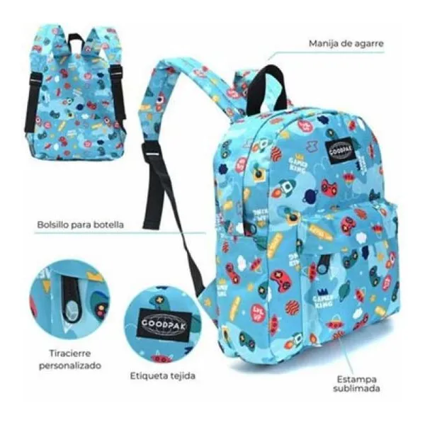 Mochila goodpak print gamer space 31x27x10.5 cm 12 pulg