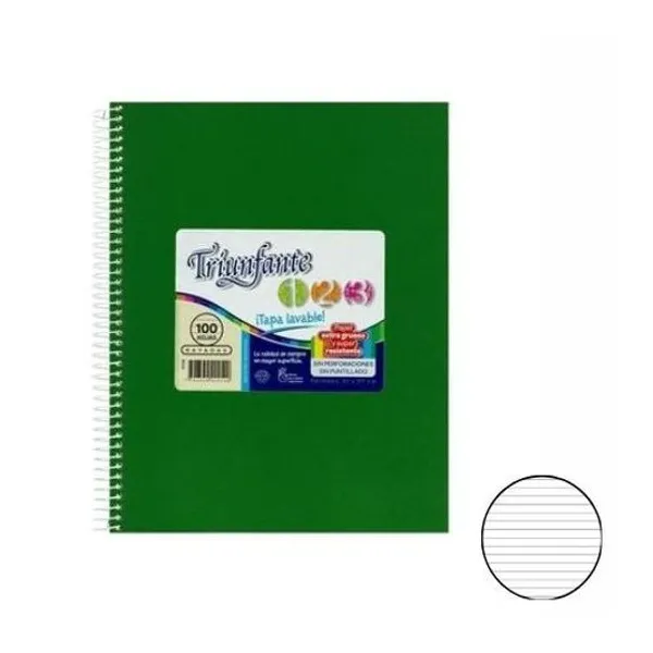 Cuaderno 21x27 cm rayado 100 hojas tapa dura con espiral sin puntillado 123 Triunfante