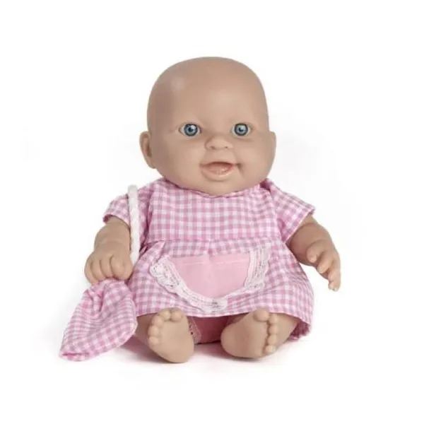Rys 212 - lola va al jardín, ojos abiertos, cuerpo plast., con guardapolvo 26 cm
