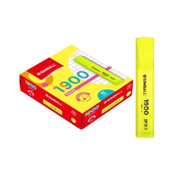 Resaltador chato 1900 amarillo caja x12 unidades Simball
