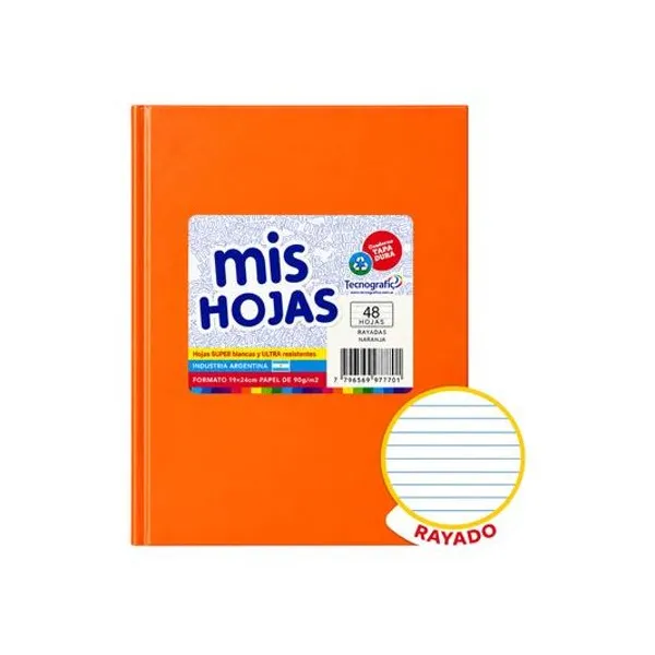 Cuaderno 19x24 rayado 48 hojas tapa dura naranja araña mis hojas