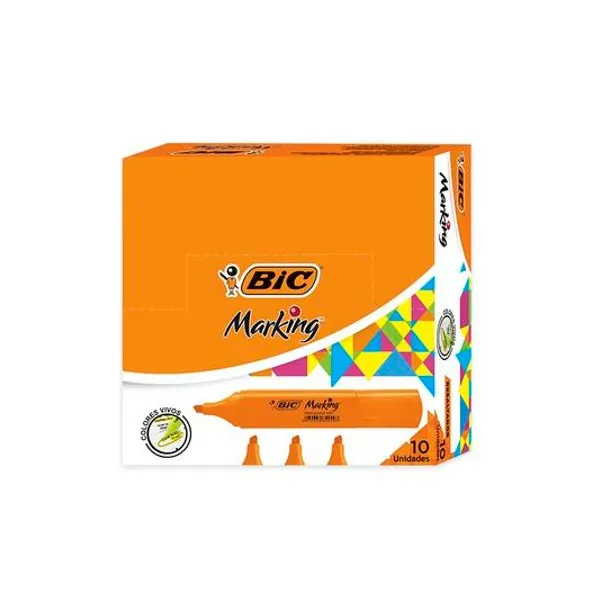 Resaltador chato marking naranja x10 BIC