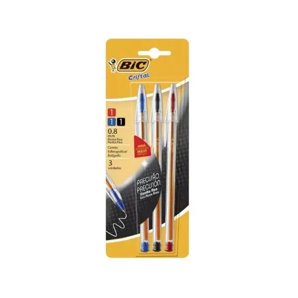 Bolígrafo BIC cristal precision fina 0,8 mmbl.x 3 col.surtidos