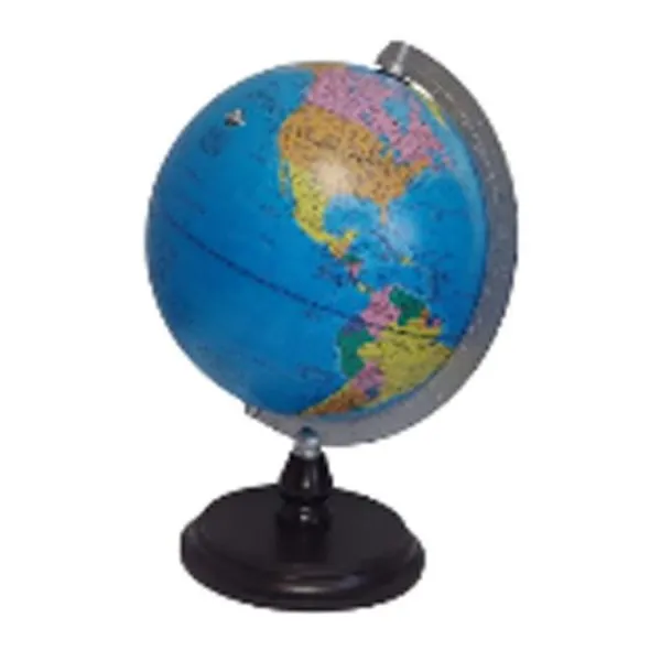 Globo terraqueo 25 cm base de madera meridiano de metal plateado