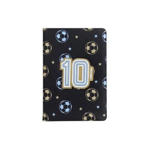 Cuaderno 14.5x21 cm rayado pu fútbol negro chimola