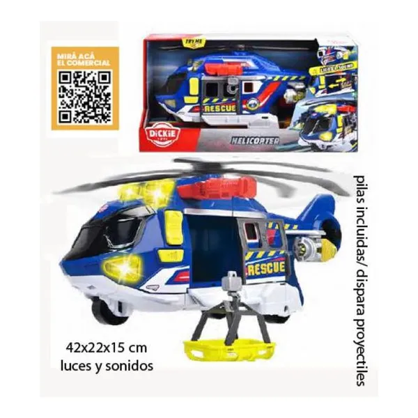 Dickie toys rescue helicopter– helicóptero de juguete grande 39 cm con cabresta