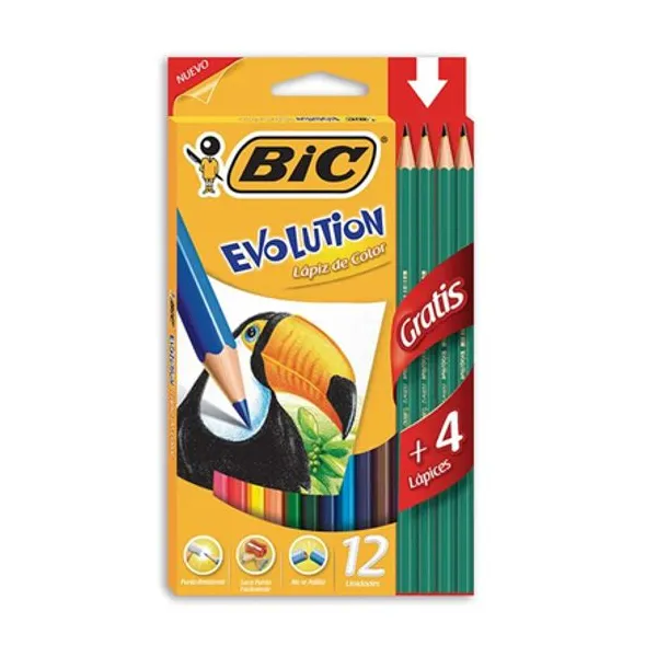 Lápices de colores BIC evolution 4 mm largos x12 unid.