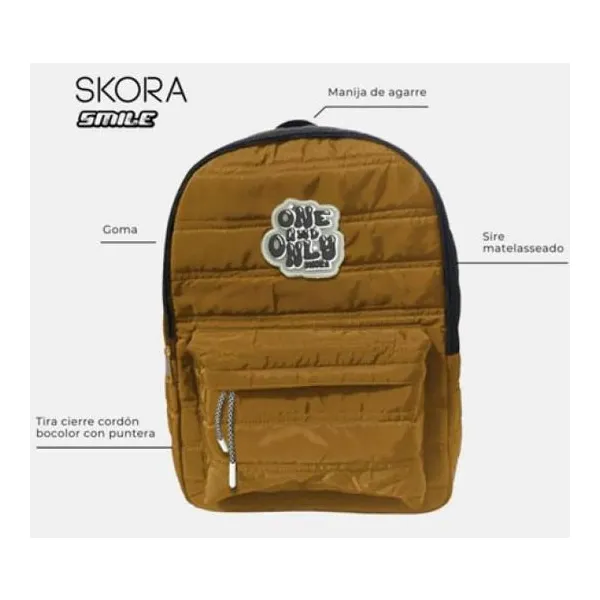 Mochila smile one&only matelasse con goma camel 30x40x15 cm