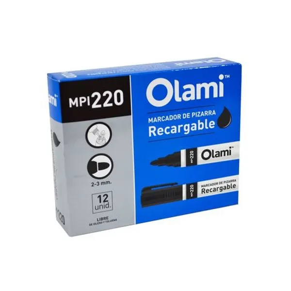 Marcador para pizarra punta redonda 2-3 mm recargable caja x12 unidades olami
