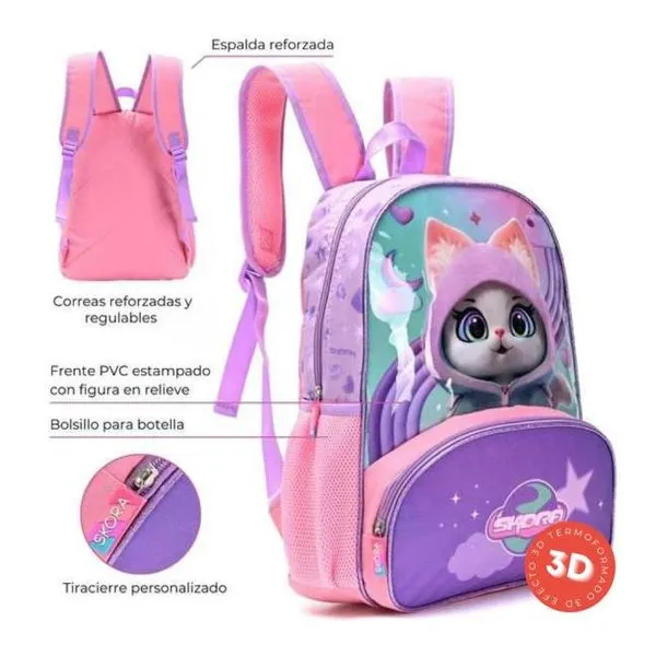 Mochila pets kitten 16 pulg con llavero 30x40x12 cm