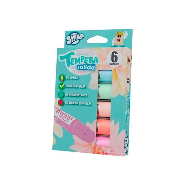 Témpera solida Sifap est.x 6 col .pastel