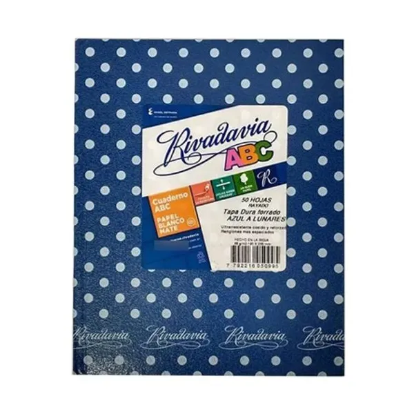 Cuaderno tapa dura Rivadavia abc forr.lunar 50 hs.ray.azul