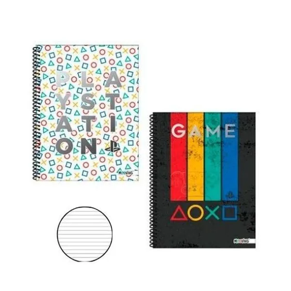Cuaderno 22x29.7 cm rayado 80 hojas semi rigido con espiral playstation x unidad Mooving