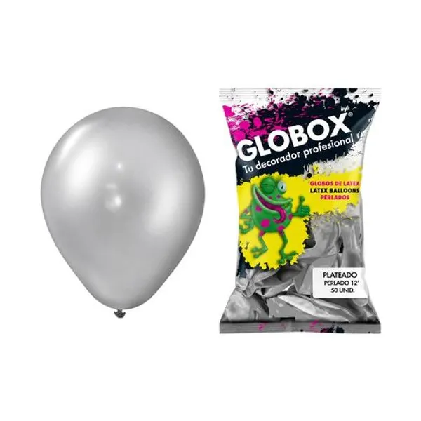 Globo 12" perlado plata bolsa x50 globox