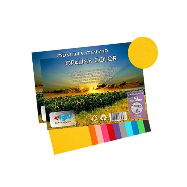 Papel iglu opalina cuero amarilla tamaño a4 180 g x25 hs