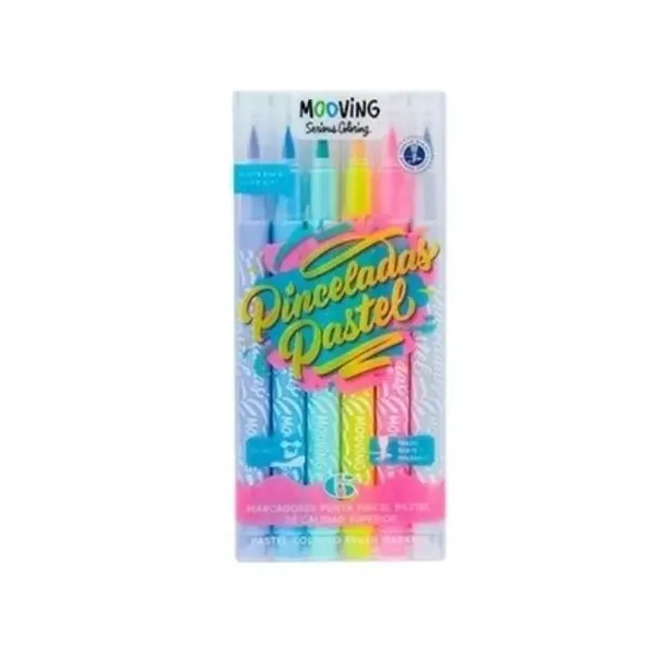 Marcadores Mooving pincel pastel x6 unid.