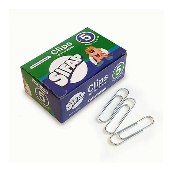 Clips metálico n.° 5 39 mm caja x100 unidades Sifap