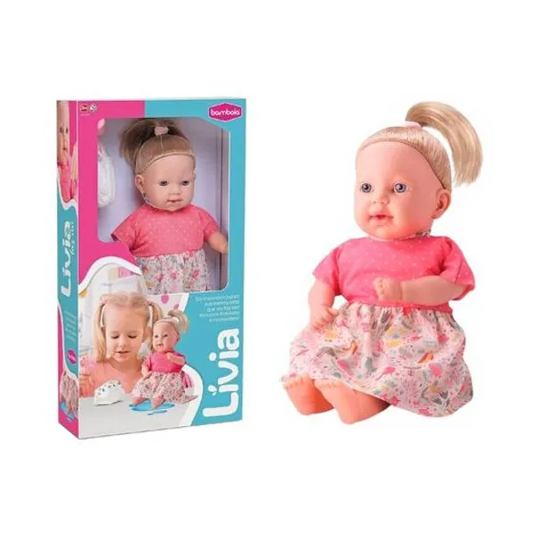 Muñeca livia hace pis con accesorios 42 cm en caja 29x54 cm