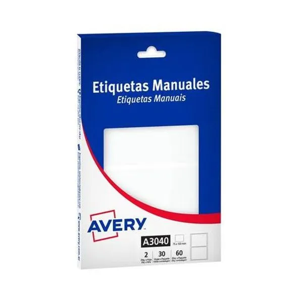 Etiquetas ueta autoadhesiva blanca 75x103 mm caja 2 unidades x30 hojas avery