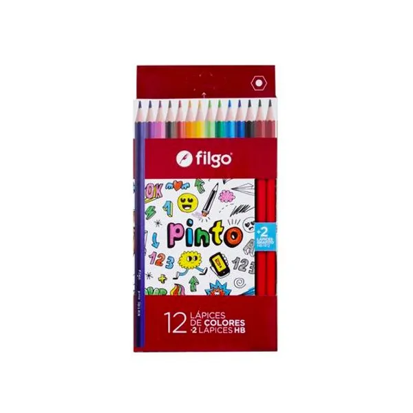 Lápiz de color largo con 2 lápices grafitos caja x12 unidades Filgo