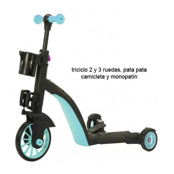 Monopatín celeste 7 en 1 adaptable para nenes desde los 2 años en adelante.