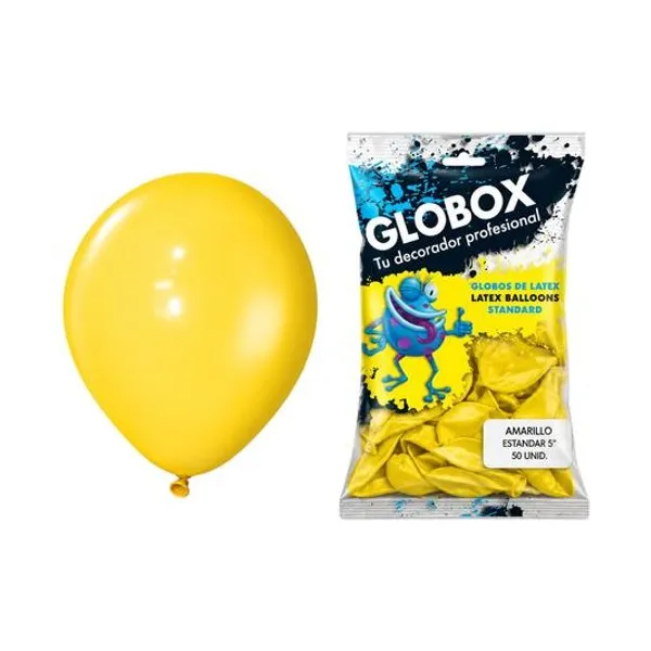 Globo 5" liso estandar amarillo bolsa x50 globox