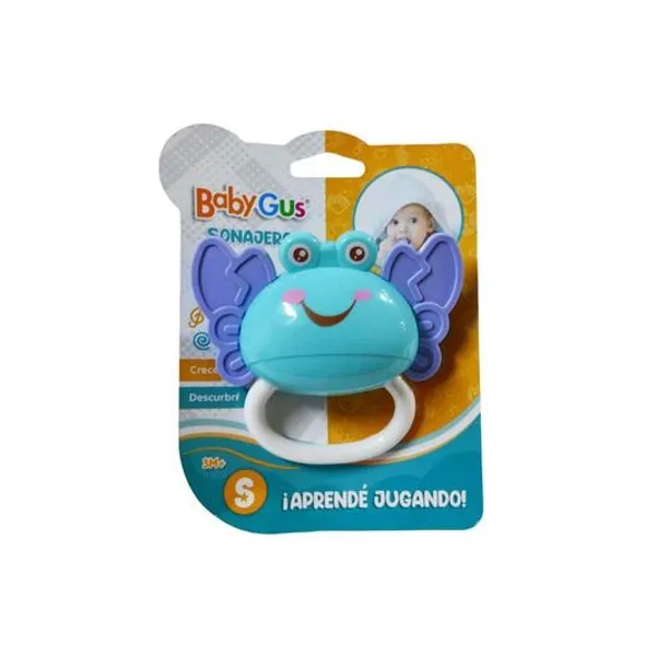Sonajero cangrejo baby gus 9x9 cm en blister 12x16 cm