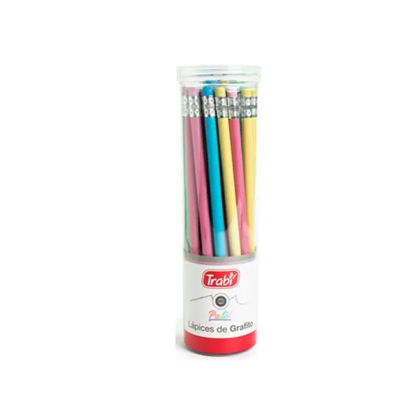 Lápices grafito trabi cuerpo pastel largos tubo x36 unid.