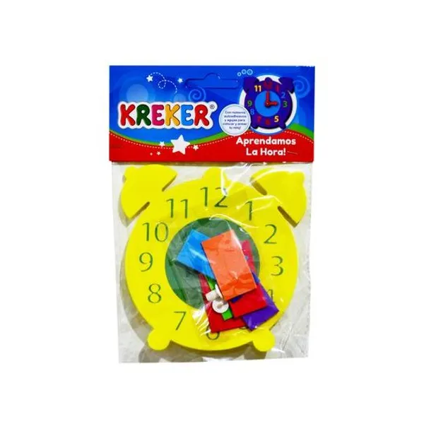 Reloj didáctico de goma eva para armar 13x13 cm Kreker
