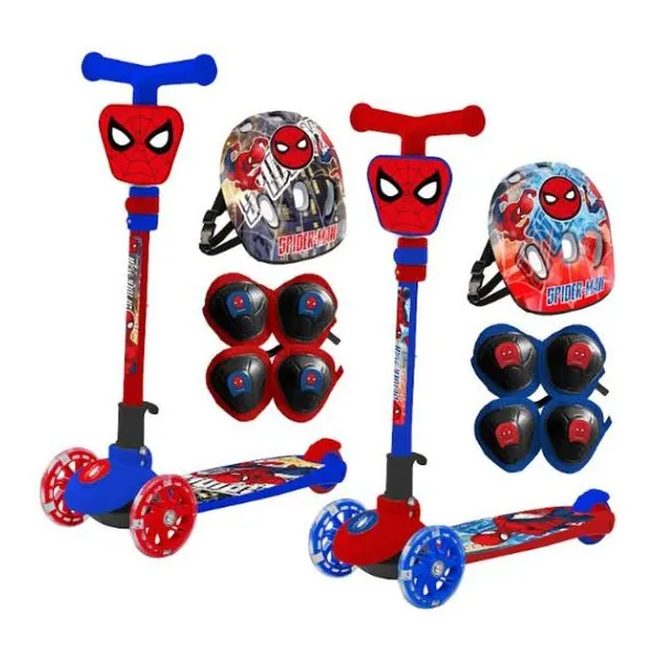 Monopatin plegable Spiderman + kit de seguridad 74 51 13 cm (hasta 40 kg)