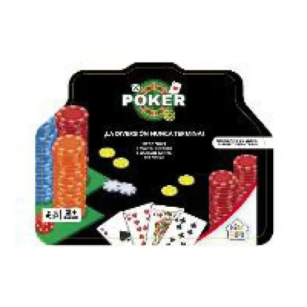 Set de cartas de poker en lata con 200 fichas, 2 mazos de cartas y mantel felpa