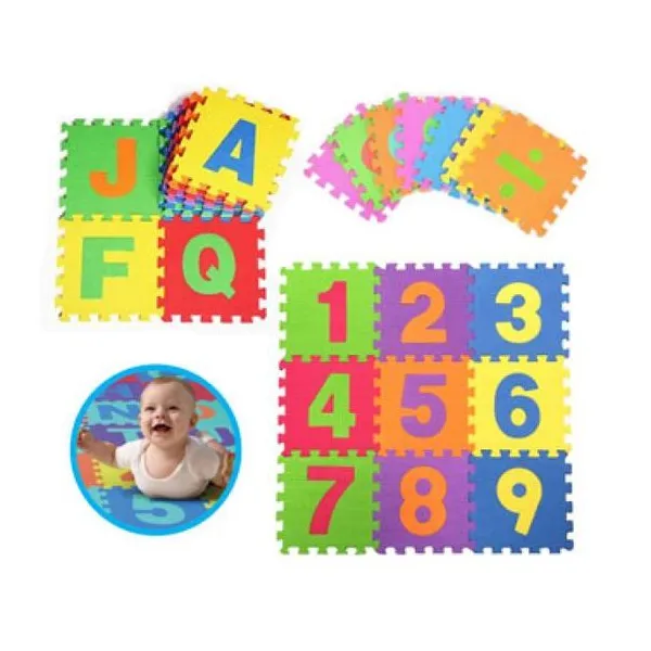 Piso de goma eva letras y números 27 pzas babygus 30x30 cm