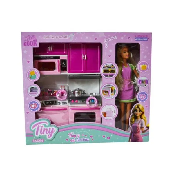 Muñeca Tiny y su cocina con luz y sonido a pila en caja 39x35x8 cm