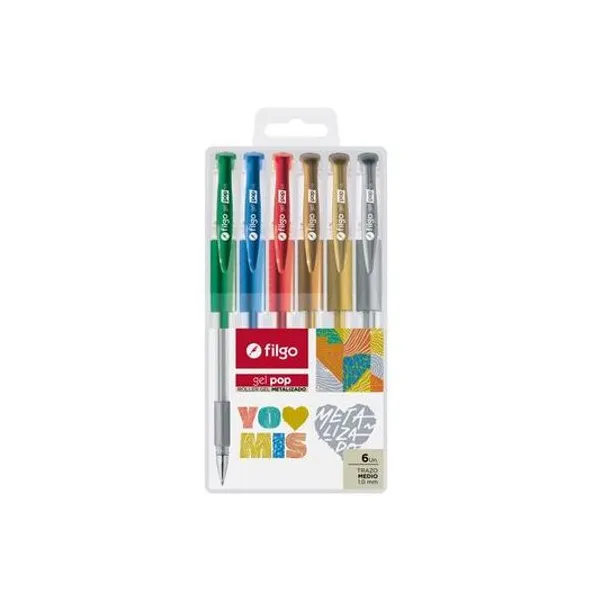 Bolígrafo gel 1 mm metal gel pop blister x6 Filgo