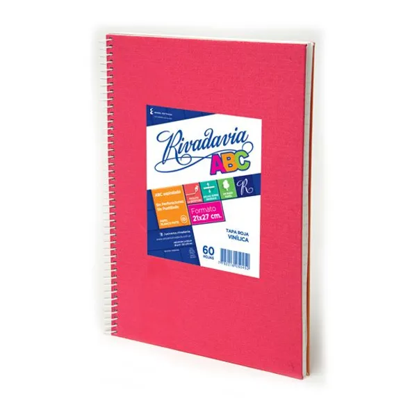 Cuaderno espiral a4 Rivadavia abc vinílico 60 hs.raya rojo