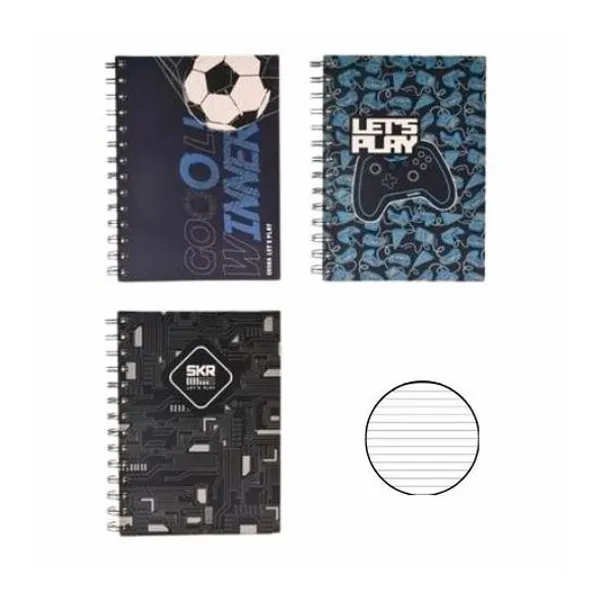 Cuaderno 13x18 cm rayado 80 hojas tapa flexible con espiral gamer/fútbol x1 surtido Skora