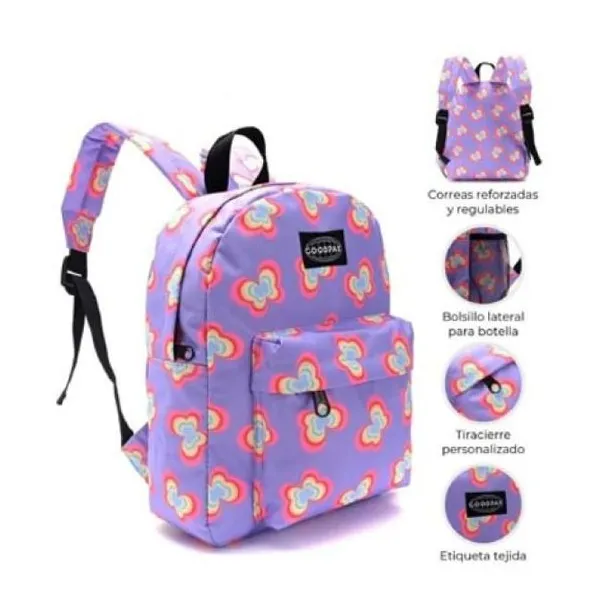 Mochila goodpak print mariposas 31 x27 x10.5, 12