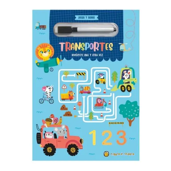 Juego y borro transportes 21 30 cm (imprenta mayúscula)