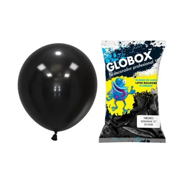 Globo 12" liso estandar negro bolsa x50 globox