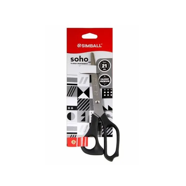 Tijera de acero soho negra 21 cm blister x unidad Simball
