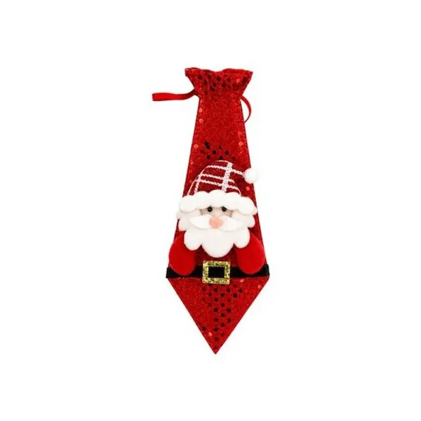 Corbata roja con papá noel y lentejuelas 10x25 cm x1