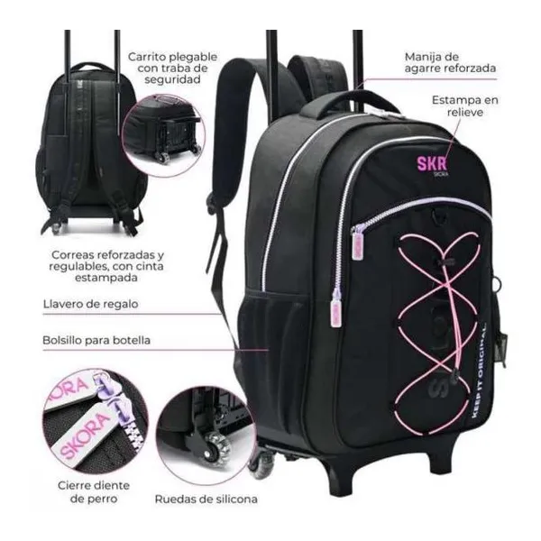 Mochila carro 18 pulg cromatico elastico contra tono con llavero 32x45x15