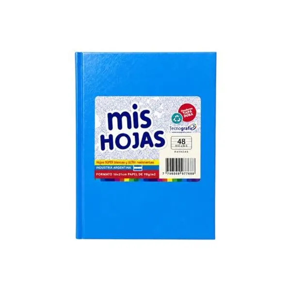 Cuaderno 16x21 cm rayado 48 hojas tapa dura araña celeste mis hojas