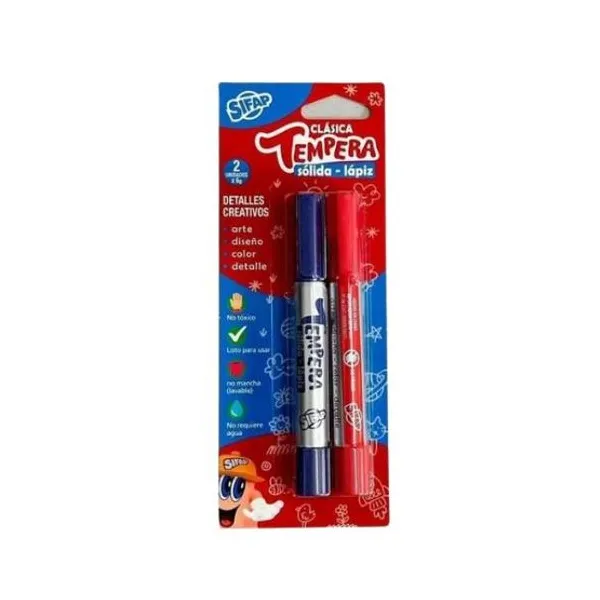 Témpera solida Sifap lápiz x2 unid.clásica roja y azul