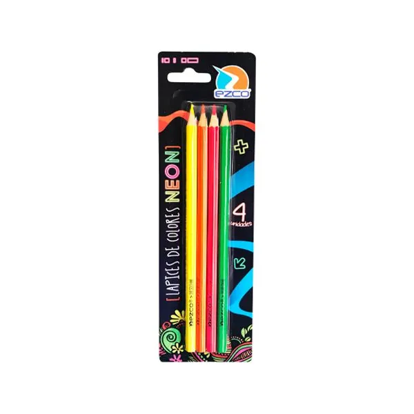 Lápices de colores Ezco neon largos x4 unid.