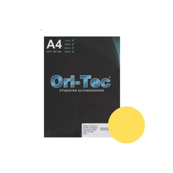 Etiquetas ori-tec laser a4 4101 amarilla cj.x 100 hs.