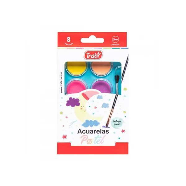 Acuarelas trabi pastel estuche 8 colores con pincel