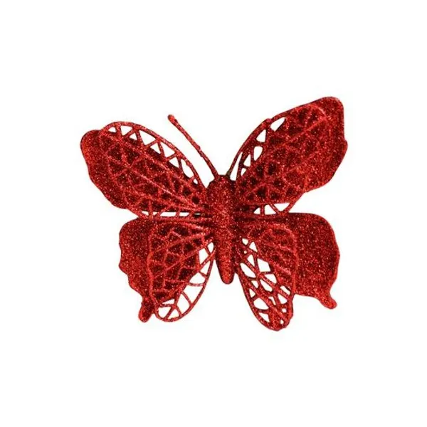 Set x5 mariposas dobles rojas glitter 10x9 cm