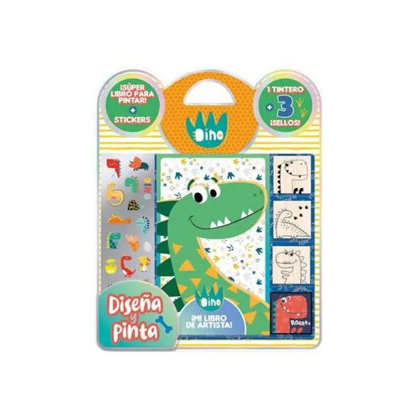 Libro para pintar con sellos diseña y pinta dino en blister 22x27 cm