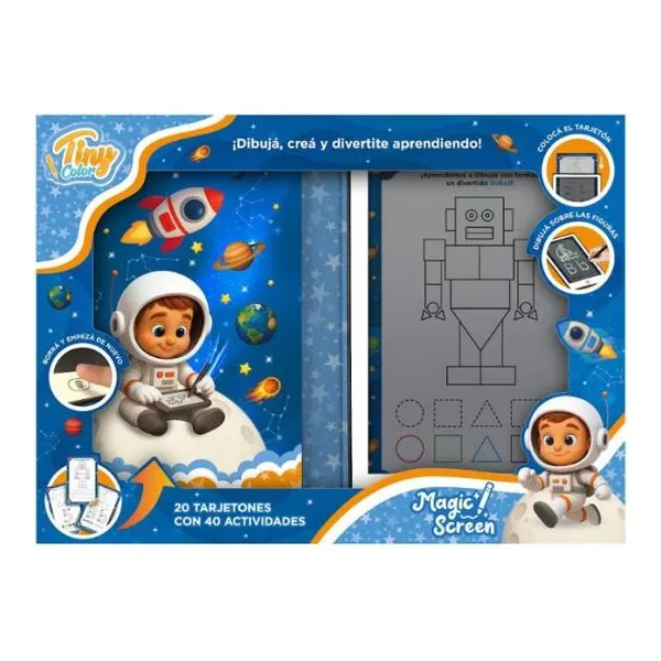 Set tablet Tiny color 8.5" con 20 cartas didacticas y 40 modelos para dibujar